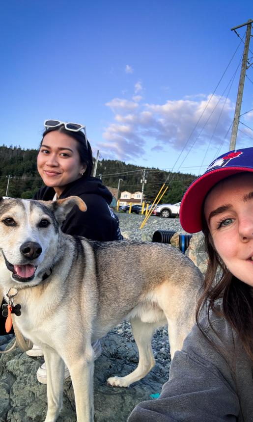 two girls and their dog